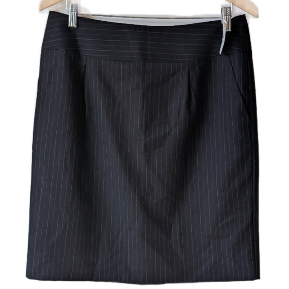 Vintage NWT Black Pinstripe Wool Pencil Skirt Size 10